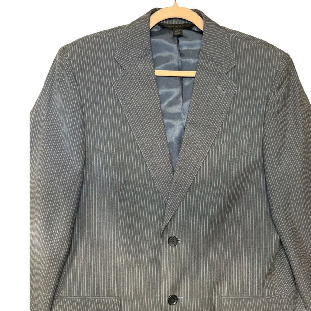 Express Design Studio Mens Gray Pinstripe Cotton Linen Suit Jacket Blazer 40R